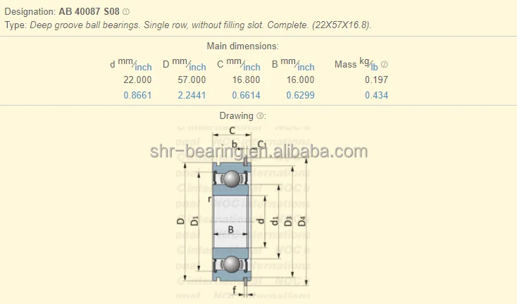 Gearbox Bearing AB 40087 S08 - Deep Groove Ball Bearing