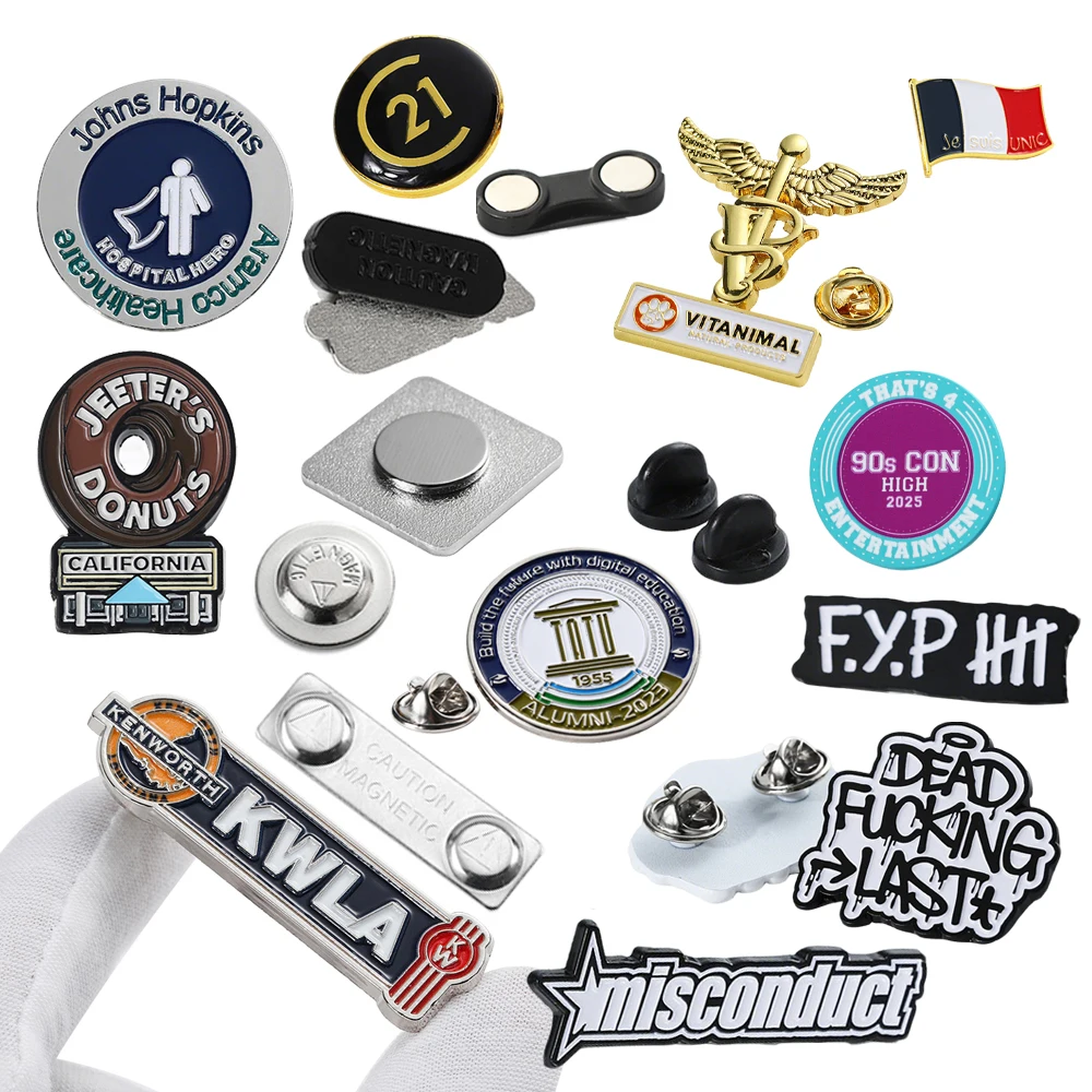 Badge Manufacturers Design Custom Logo Magnet Pin Metal Clothes Brooch Hat Pins Soft Hard Enamel Lapel Pins Magnet for Suit Men