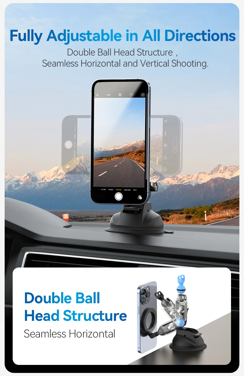 TELESIN  Suction Cup Magnetic Holder Mount for Cellphone with Aluminum Nylon Material for Car Glass