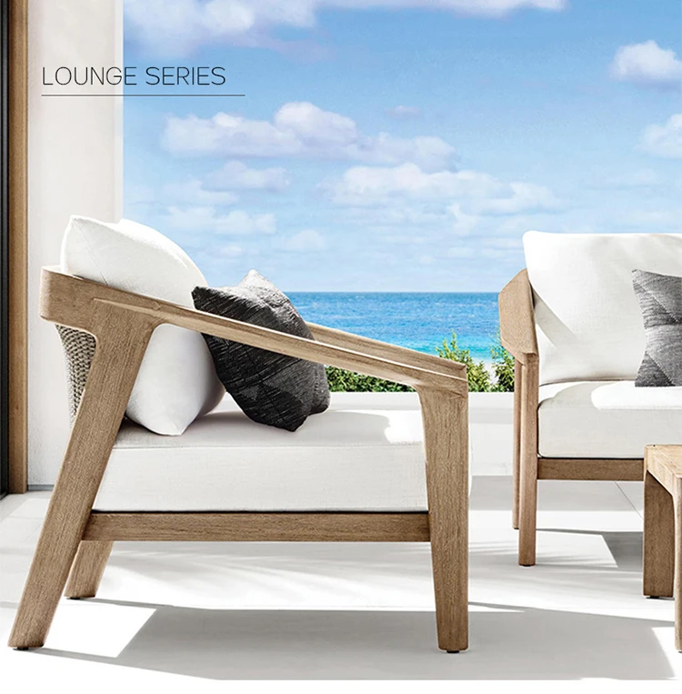 Outdoor Garden Lounge Chair Teak Wood With Waterproof Fabric Outdoor