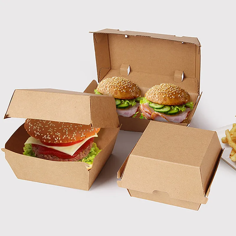 F Flute Custom Burger Box Tray Plain Virgin Kraft Strong Corrugated Snack Box Regular Family Dinner Box With Your Own Logo