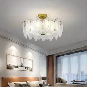 Modern Surface Mounted Glass Leaf Chandelier Light Romantic E14 Nordic Simple Led Ceiling Lamps