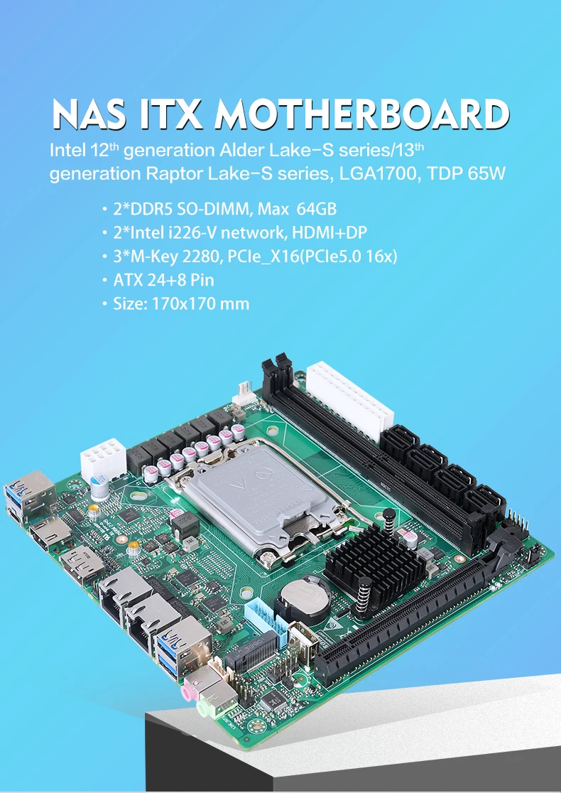 Mini Itx Computer Motherboard 12th Gen Alder Lakes 8*sata3.0 Nas