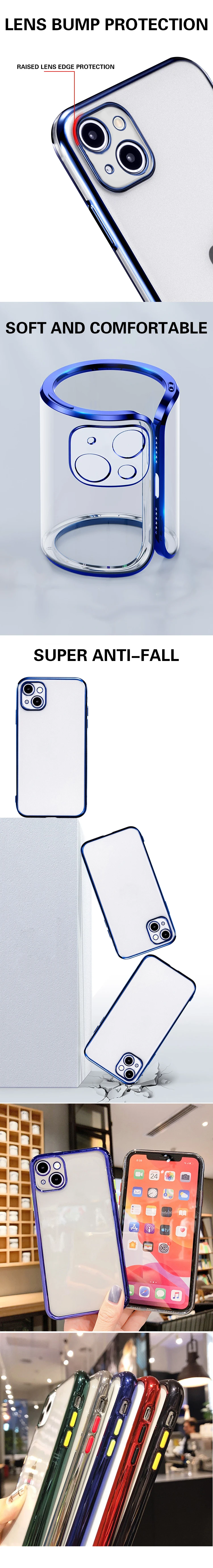 New Design Electroplating Soft Lens protection pore Tpu Phone Case For Iphone 12 12 pro max Gold Plated Transparent phone Cover