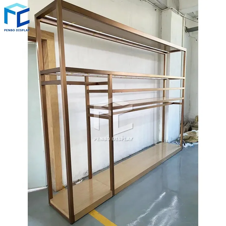 Modern Retail Shop Metal Gold Dress Clothing Store Display Rack