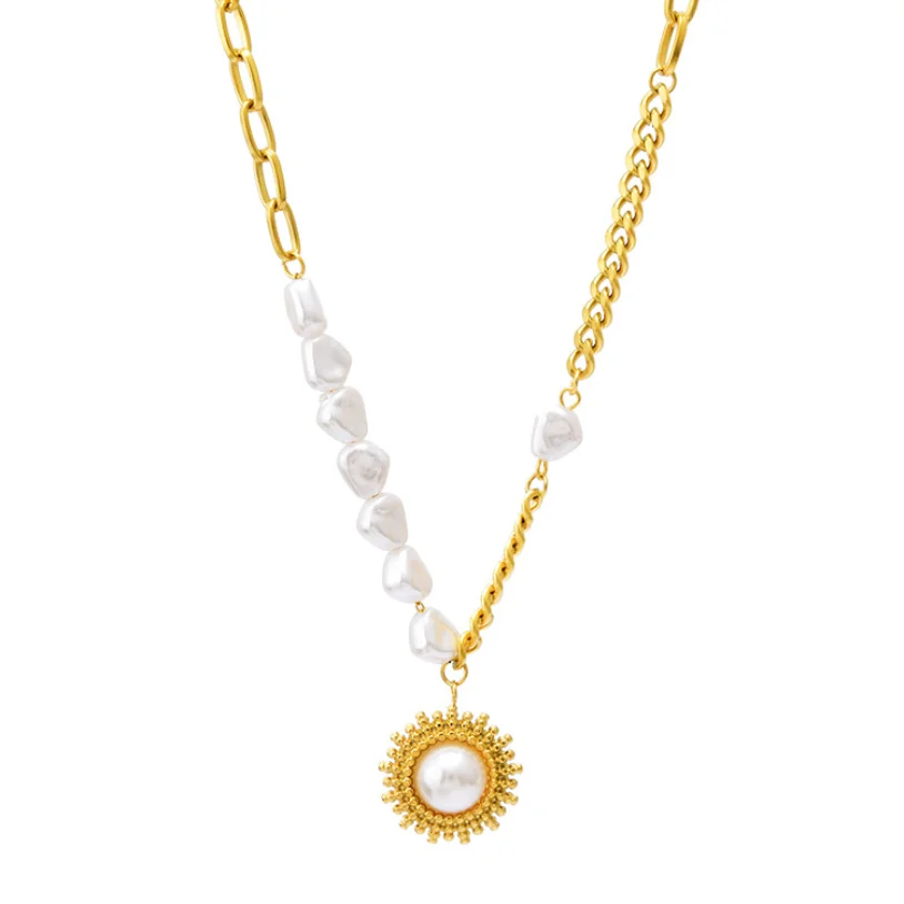 Stainless Steel Chain Simple Irregular Gold Filled Dainty Natural Freshwater Tahitian Pearl Necklace Jewelry Women