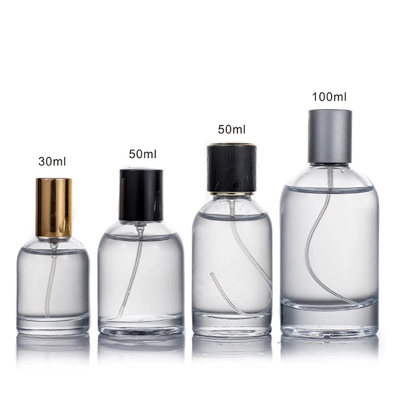 Cosmetic Packaging 30ml 50ml 100ml Empty Round Clear Glass Perfume Bottle  With Spray - Buy Cosmetic Packaging 30ml 50ml 100ml Empty Round Clear Glass  Perfume Bottle With Spray Product on