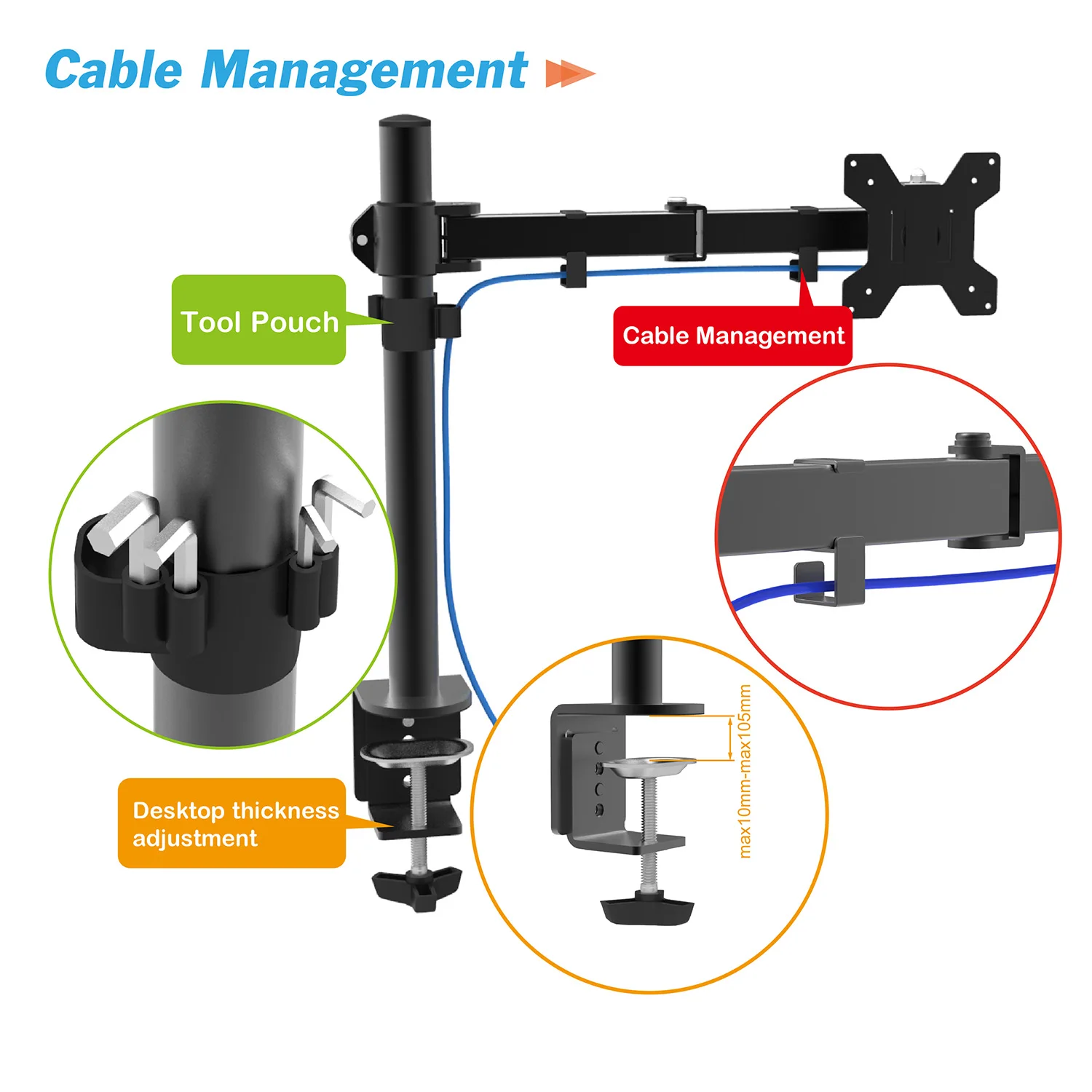 Charmount Swivel Vesa Adapter Computer Telescoping Table Stand Desk Monitor Arm Mount