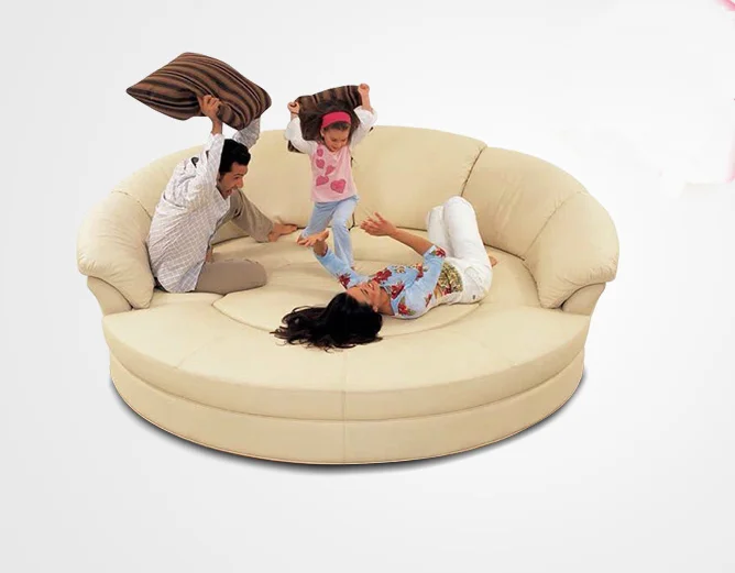 European Style Modern Round Genuine Leather Sofa Set Home Use Comfortable Sectional Couch with Sponge Filling for Apartments