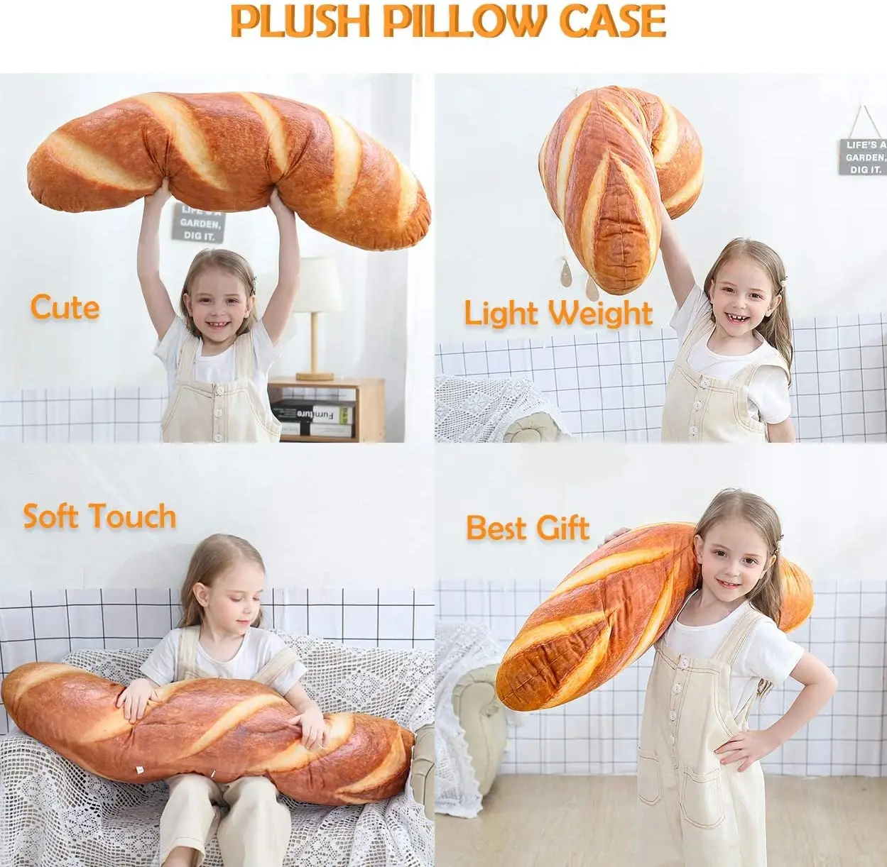 40 in 3D Simulation Bread Shape Pillow Soft Lumbar Baguette Back Cushion Funny Food Plush Stuffed Toy
