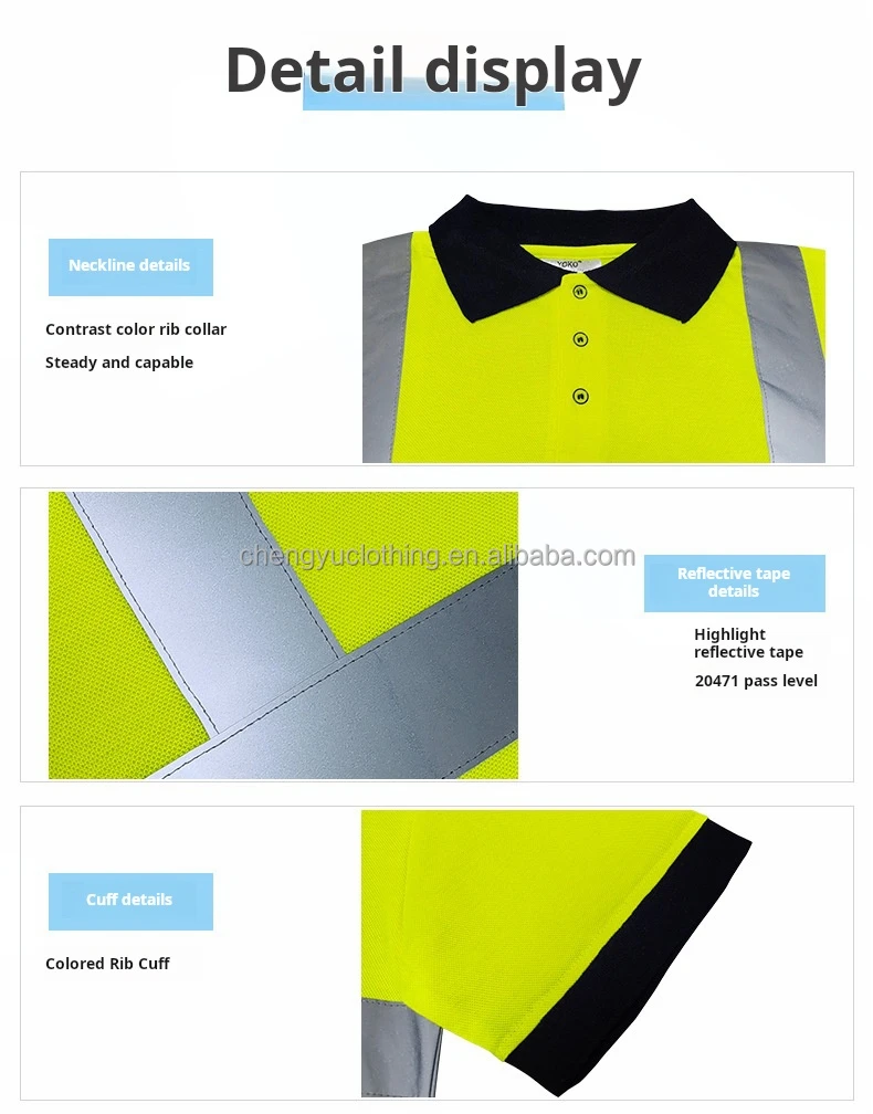 High Visibility Polo Shirt Reflective Safety T-Shirt Customized Polo Work Shirts Reflective T-shirt 