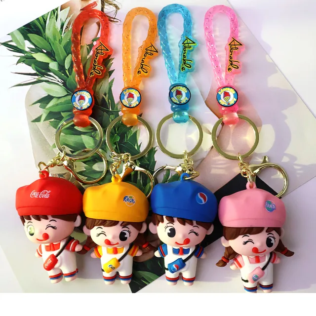 Cute cartoon smiley face girl keychain with backpack pendant 3D doll keychain wholesale custom bag decoration girl gift