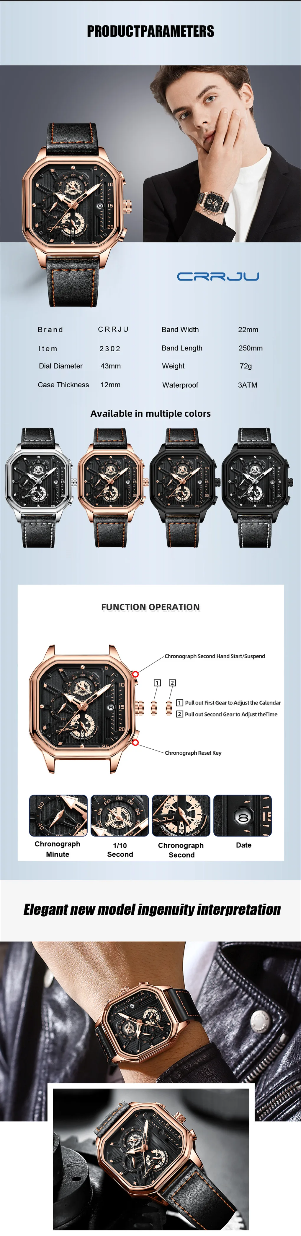 Crrju Top Brand Private Label Classic Square Wrist Watches Leather ...