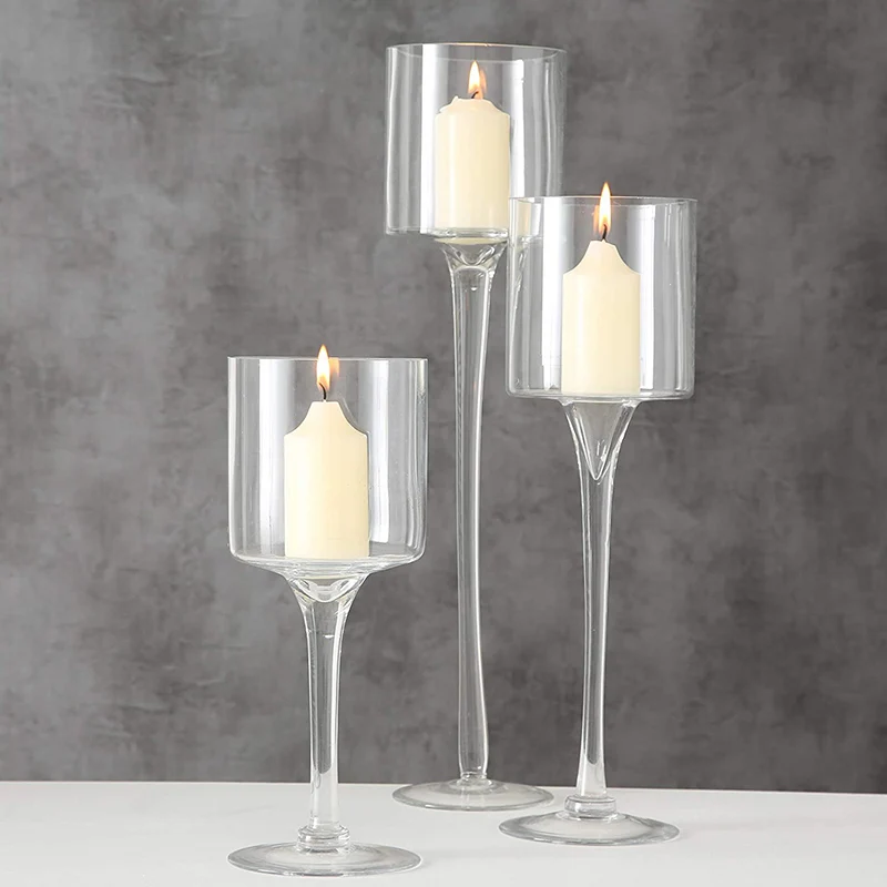 Flk 30/35/40cm Height 3 Pcs One Set Long Stemmed Floating Candle Glass Holder For Wedding