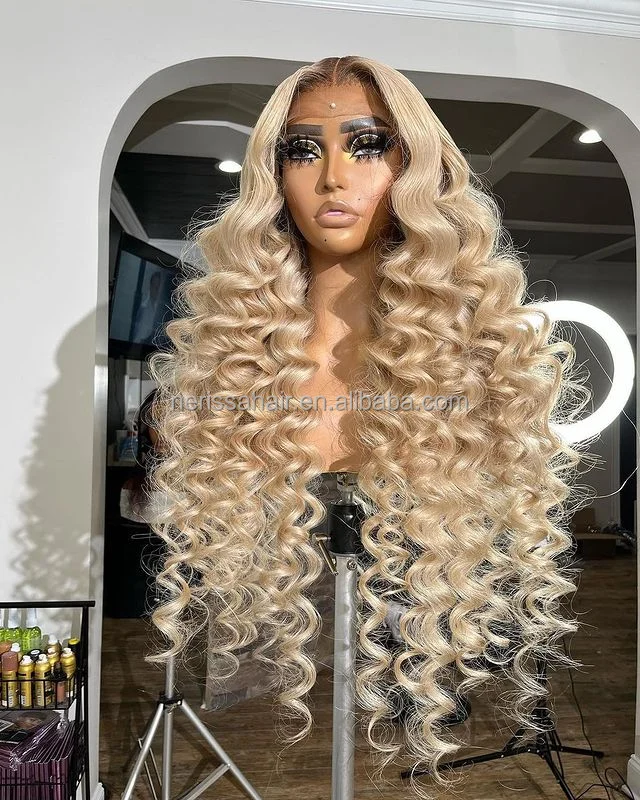 Ash blonde/dark human deals water wave wig