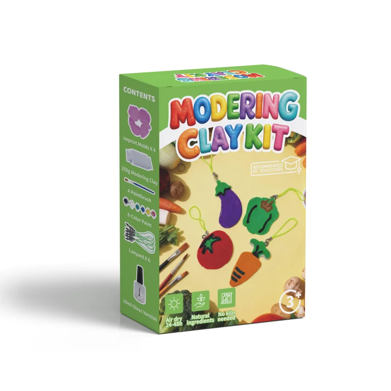 野菜モチーフのエアドライクレイDIYキット：子供向けペンダント・キーチェーン製作セット。無毒・加熱不要・安全・教育的クラフトギフト