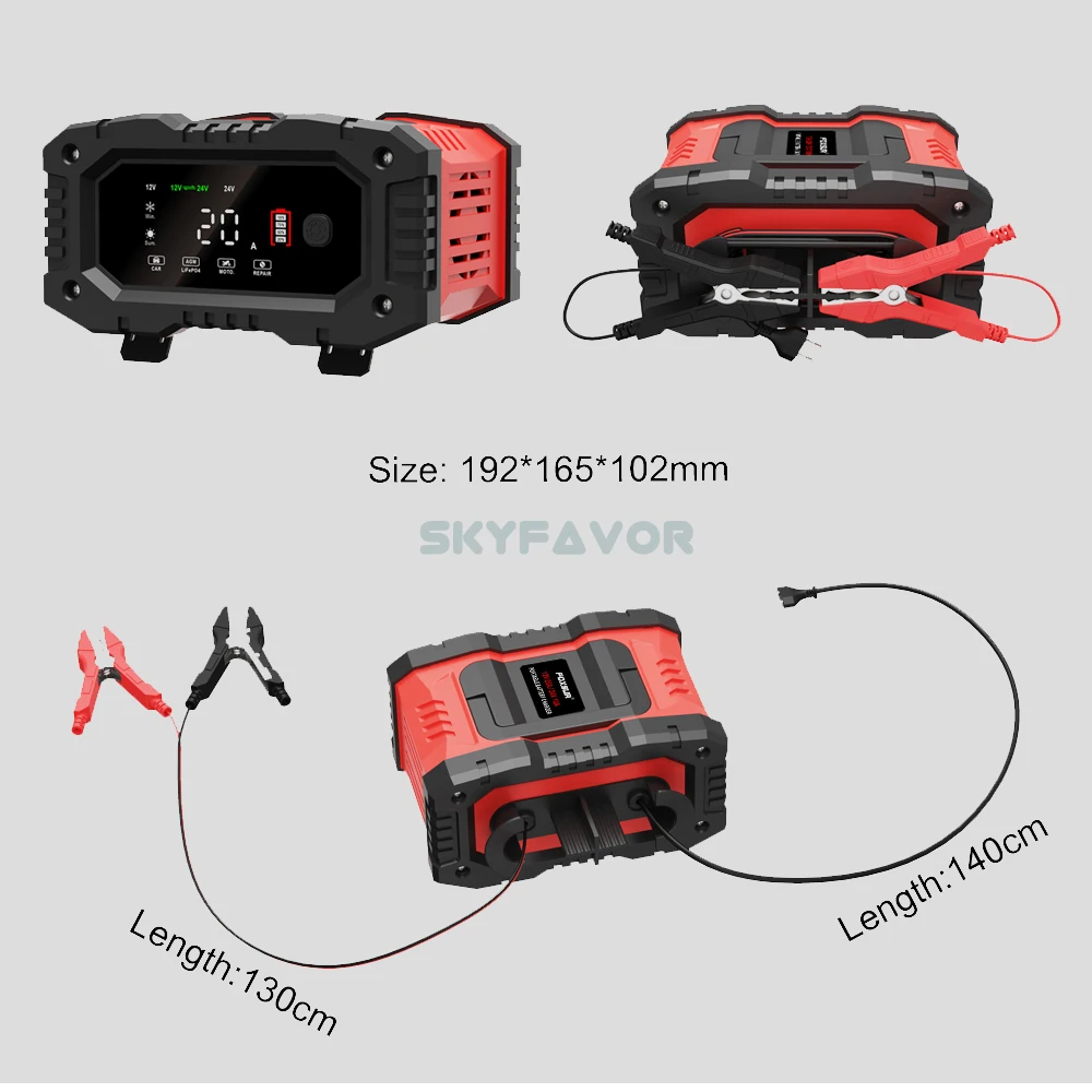 Fast Truck Motorcycle Car Battery Charger 12V 24V 20A Automatic Universal Lifepo4 Lead Acid Gel Agm Pulse Repair Battery Charger