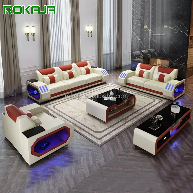 Modern Led Light Sofa Sectional Set Luxury Living Room Leather Sofa