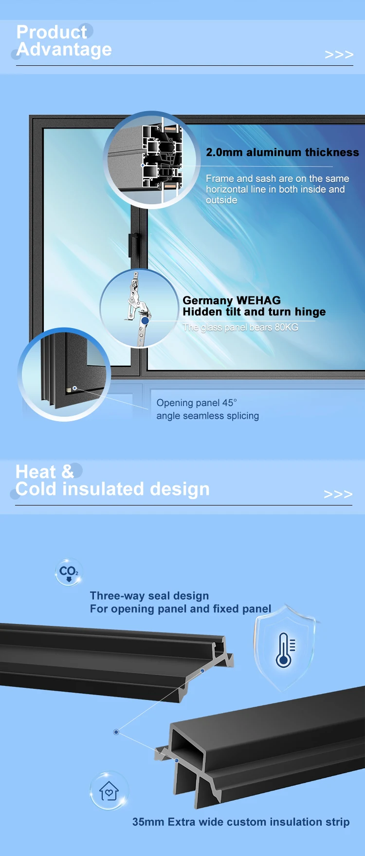Derchi Triple Glazed Thermal Break Aluminum Casement Window With ...