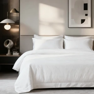 100% Cotton 300TC Double-Sided Design Bedding Set White 4 Piece for Multi-Size Customization