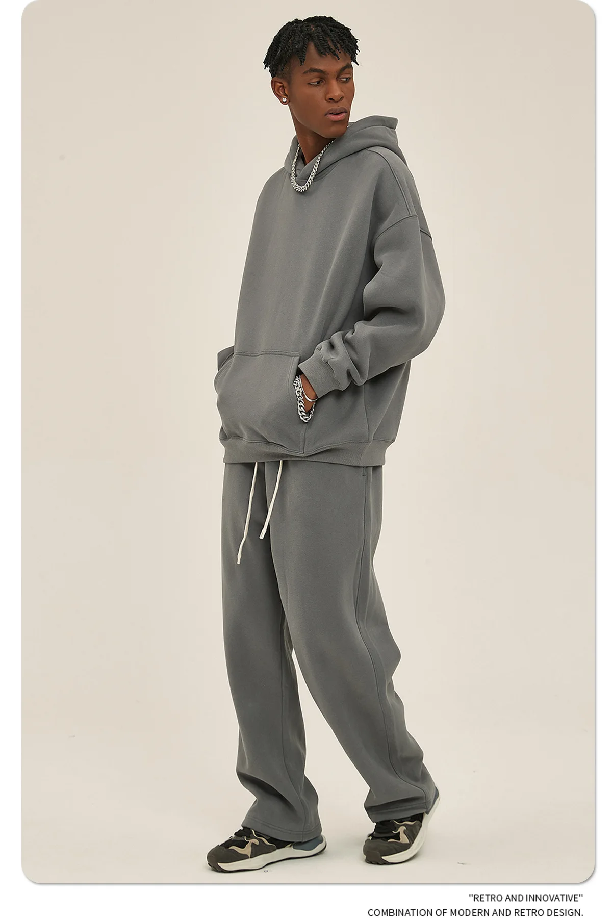 Thick Fleece Oversized Hoodie Straight Wide Leg Flared Sweat Jogger ...