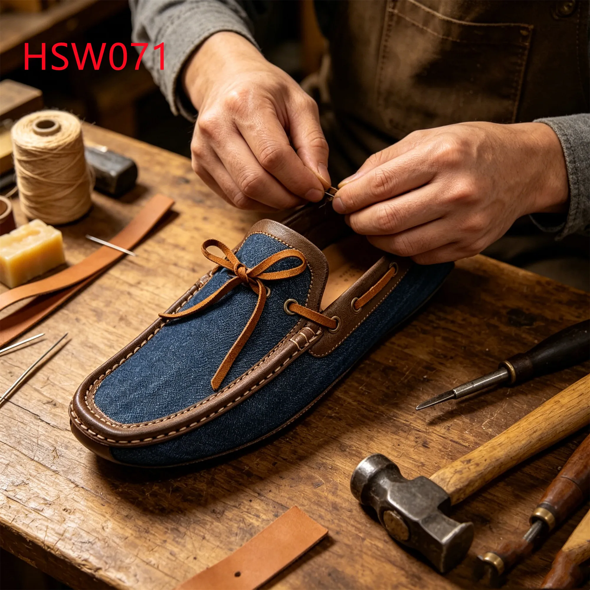 XYM,Party-Wear Denim Fabric Handmade Hua Singh Loafers Shoes Daily Walking Lacing Bow Design Pull-on Style Penny Shoes HSW071