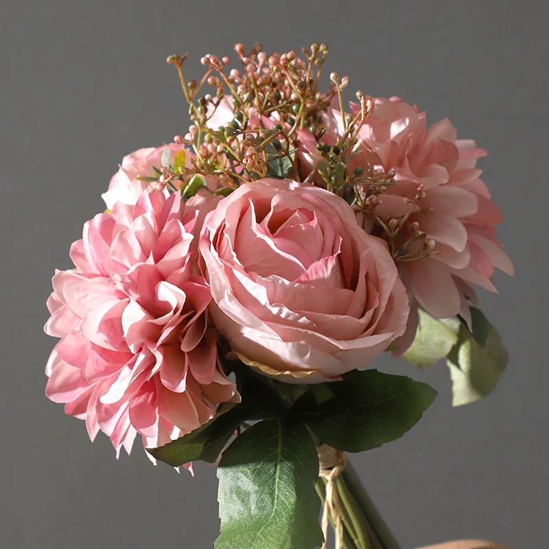 人造花22秋束婚礼干人工大丽花和玫瑰大花束 Buy 人工大丽花 干燥仿真花 仿真花大product On Alibaba Com