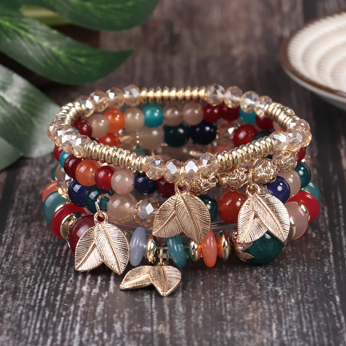 New Bohemian Bracelets for Women Stretch Multilayer Colorful Beads Brace… 2025 Boho 4pcs Multilayer Beaded Bracelet Set for Women main image 4