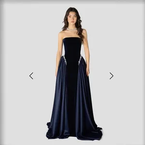 Bettergirl High-end 2026 Fashion Best Selling New French Elegant Blue Long Dress Sexy Slim Satin Velvet Party Evening Dress