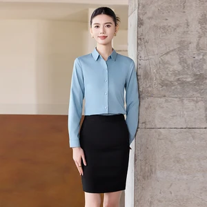 Free Sample Custom Made/ODM Vintage Women's Satin Shirt Top Lapel Long Sleeve Button Blush Para Women's Popular Loose