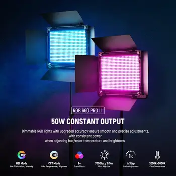 NEEWER Upgraded 660 PRO II RGB LED Video Light with App Control&Stand Kit, 2 Pack Constant 50W No Color Shift/1% Precise Min detail image