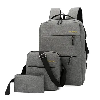 Cross-Border Backpack Men's Business Commute Computer Backpack Printed Logo Casual Backpack Three-Piece Large Capacity