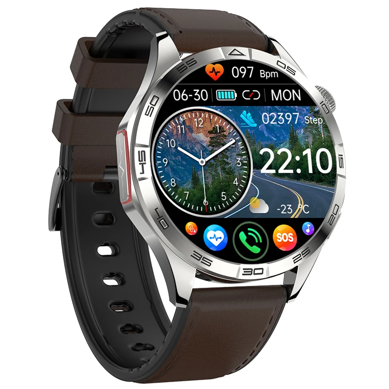 ECG Smartwatch Blood Sugar Uric Acid Monitor 1.43" AMOLED Health Tracker Wireless Charger Silicone 5-10 Days Battery Life Unisex