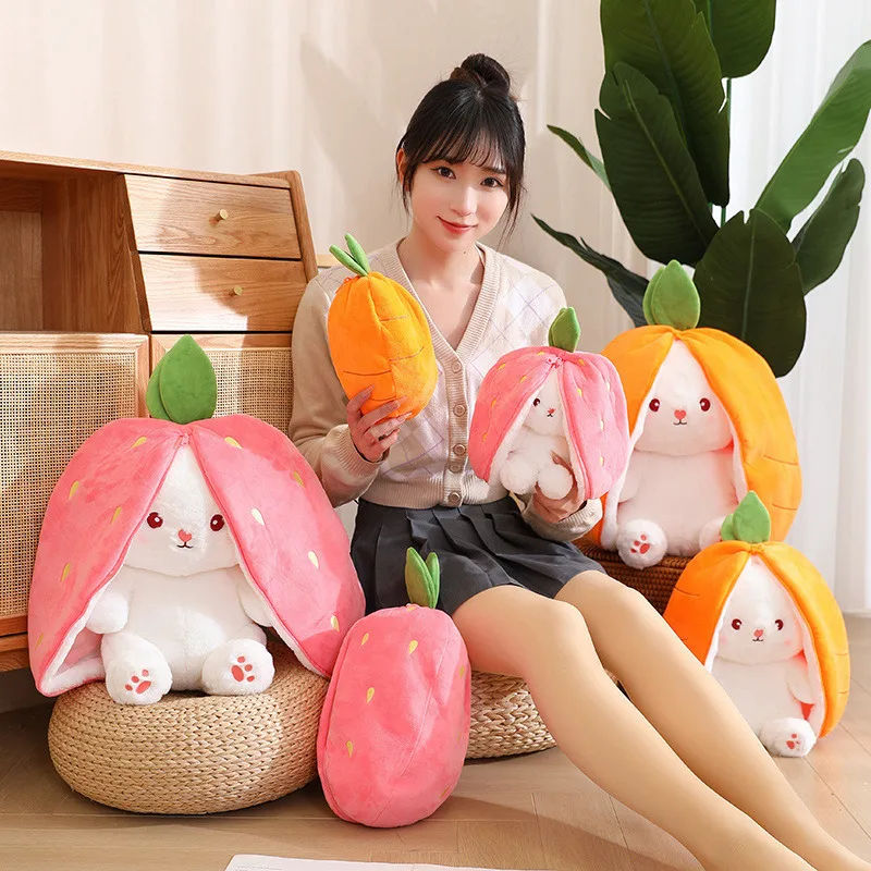 IN STOCK Soft Kawaii Cute Plushie Peluche Strawberry Carrot Rabbit Pillow Cushion Stuffed Fruit Animal Bunny Rabbit Plush Toy