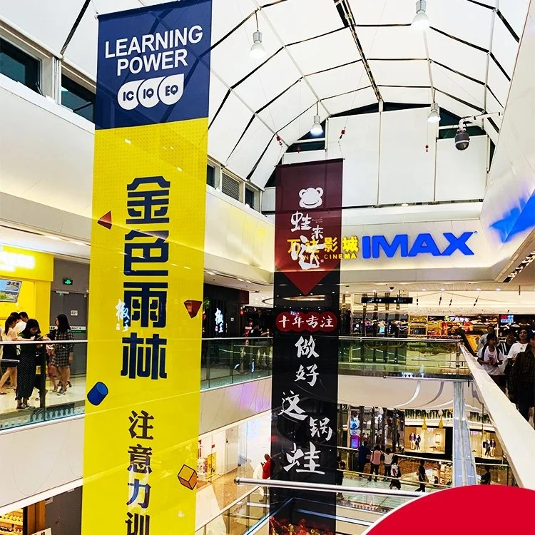 4S Winkel Dubbel-jet Kous Ophangende Vlag Dubbelkantige Kleurige Openingsgordyn vir Promotoriese Reklame