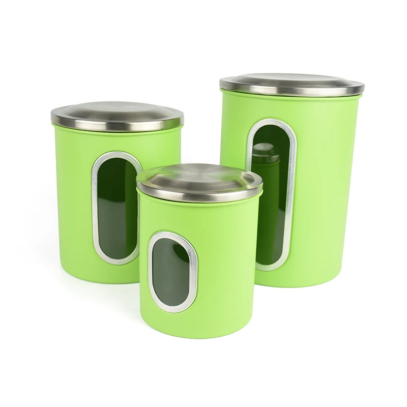 Kitchen Caddy Food Storage Canister Set 3pcs Stainless Steel Metal