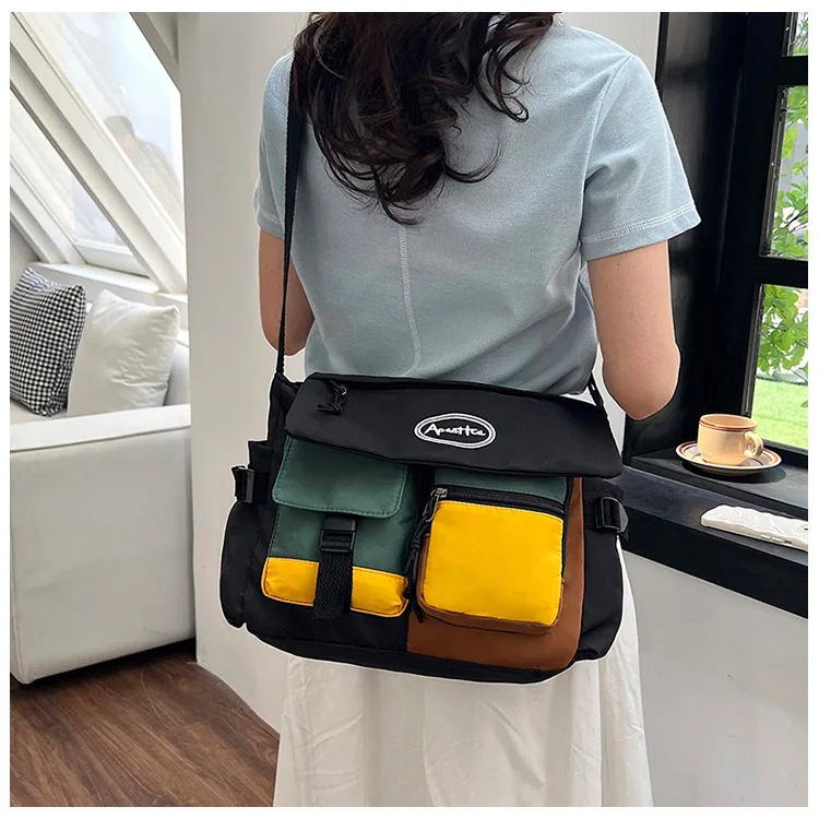 New Trendy Brand Colorful Contrast Crossbody Bag for Men and Women Casual Sporty Cool Design Multi-Color Shoulder Canvas Bag