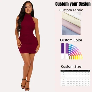 2026 New Women's Half High Collar Bodycon Dress Vintage Cross-Border Casual Style Solid Plain Dyed for Autumn Winter
