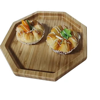 Farmhouse Wood Octagon Decorative Serving Tray Bamboo Breakfast Food Storage Plate