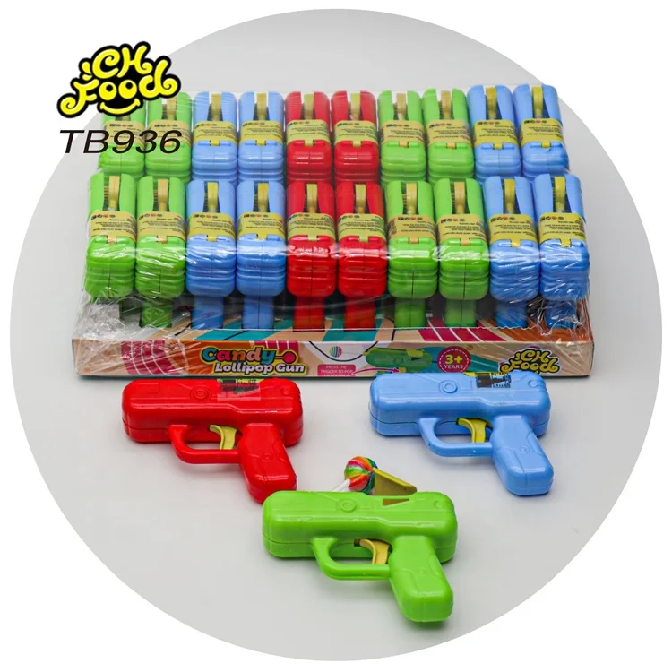 Plastic Gun Toy with Rainbow Lollipop Hard Candy