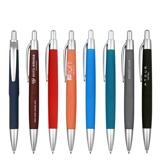 Advertising Gift Cheap Custom Logo Printed Westin Hilton Hotel Retractable Click Soft Rubber Coated Plastic Promotional Ball Pen