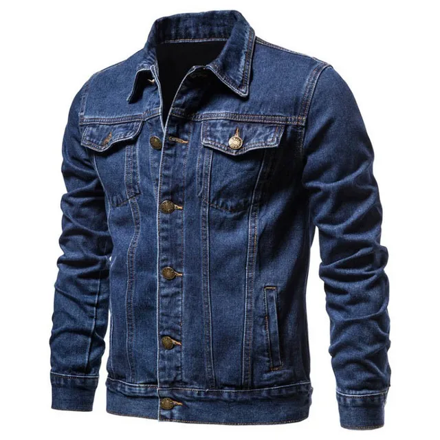 Customation high quality Men's Jean jacke coats button up denim jackets simple casual lapel blue men denim jacket