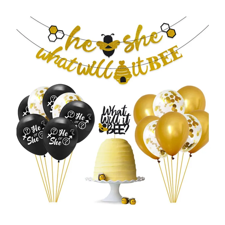 Gender Reveal Party Supplies He Or She Bee Banner Bumble Bee Cake Topper Confetti Balloons For Baby Shower Decoration Bee Party Buy Gender Reveal Party Supplies Cake Topper Baby Shower Product On Alibaba Com