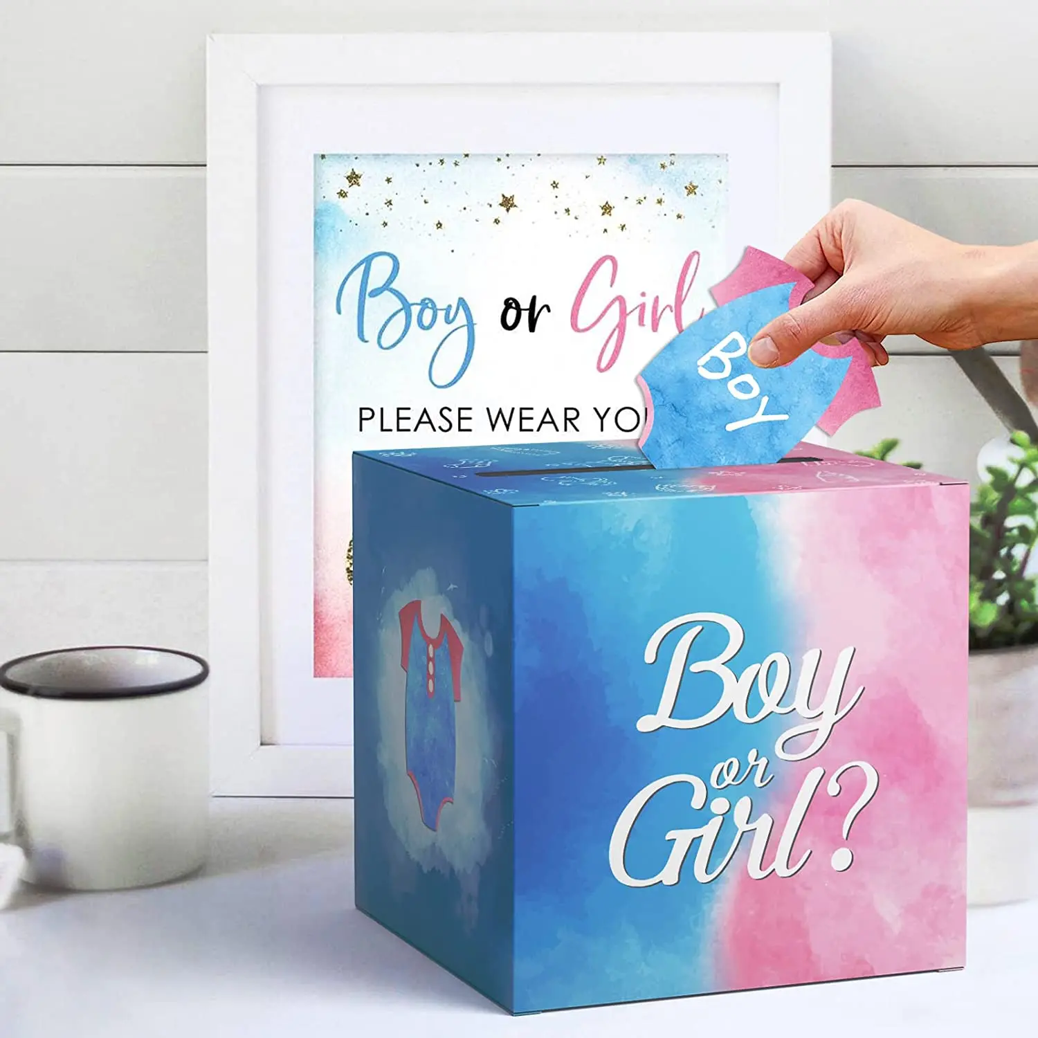 bambino di sesso rivelare la scatola di voto con 60pcs carte baby shower  giochi decorazioni di partito lanciare il vostro voto