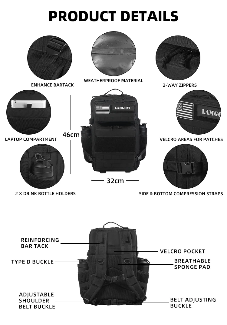 Multifunctional 45l Backpack Customize Logo Patches Crossfit Gym Sport