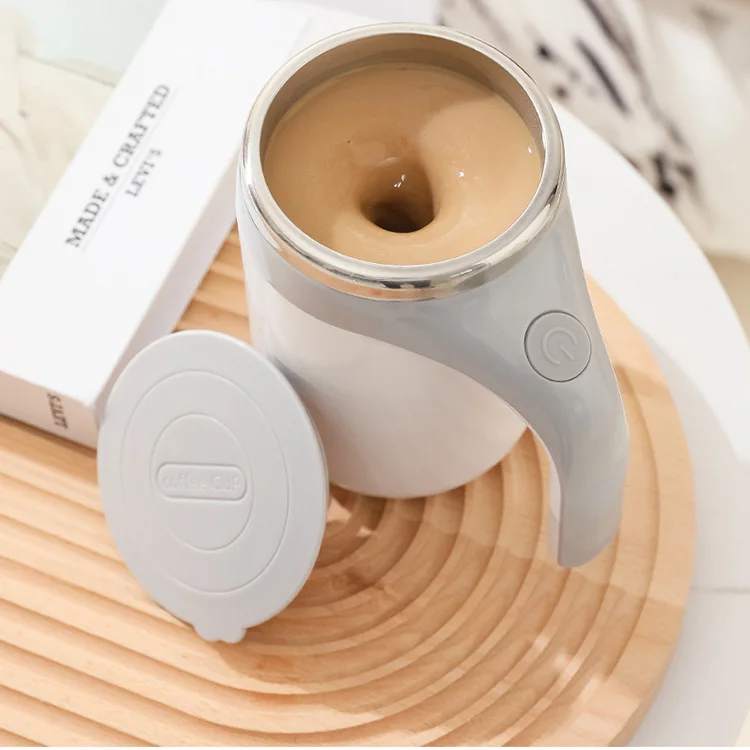 Custom Logo Automatic Magnetic Self Stirring Coffee Cup Stainless Steel Mixing Mug With Handle