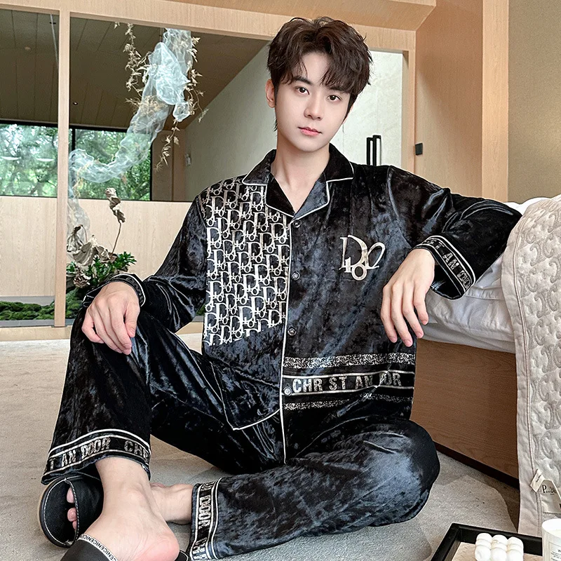 Luxury Velvet Thermal Casual Couple Pajamas Men Women Premium Texture Long Sleeve Breathable Quick Dry Trousers Warm Home Wear