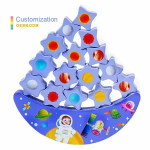 New Arrival DIY Style Wood Block Set Purple Stacked Building Blocks Starry Sky Moon Seesaw Early Education Toy for Baby Children