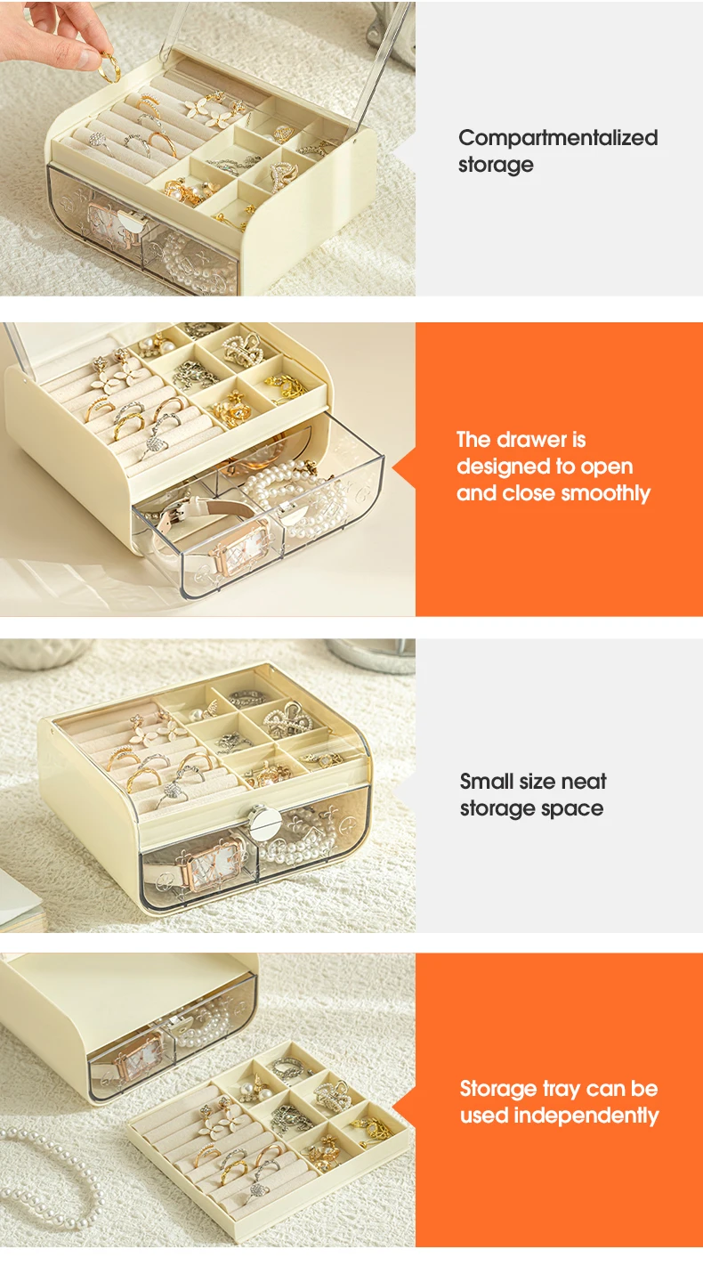 Wannuo Fashion Portable Dust-Proof Jewelry Storage Box Transparent Drawer Type Jewelry Box supplier