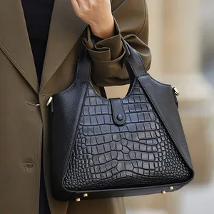 A-38 Women's Custom Processed Crossbody Zipper Handbag Top Cowhide Litchi Pattern Large Capacity Fashionable Spring Shoulder Bag